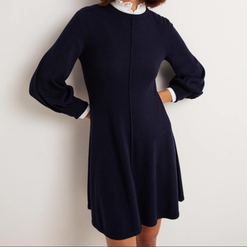 Boden Navy Knitted Wool-Blend Mini Dress. Size 14T